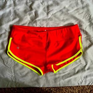 Women's Red exercise Shorts with Neon Trim-New Without Tag